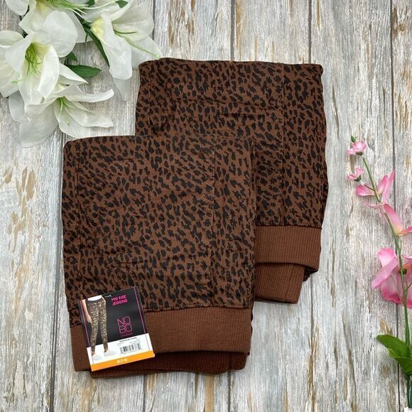 Leopard Print Mid Rise Rib Waistband Jeggings Pants 2-Pack Size M - Picture 1 of 7